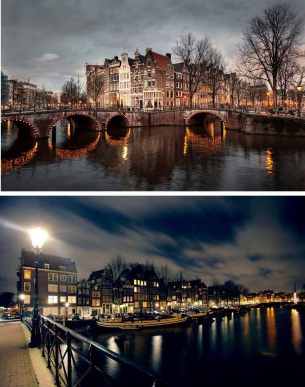 Profil Amsterdam ketika malam hari